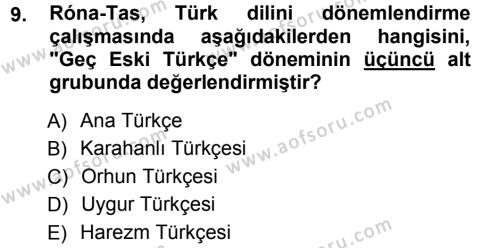 Orhun Türkçesi Dersi 2012 - 2013 Yılı (Vize) Ara Sınavı 9. Soru