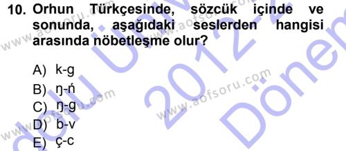 Orhun Türkçesi Dersi 2012 - 2013 Yılı (Final) Dönem Sonu Sınavı 10. Soru