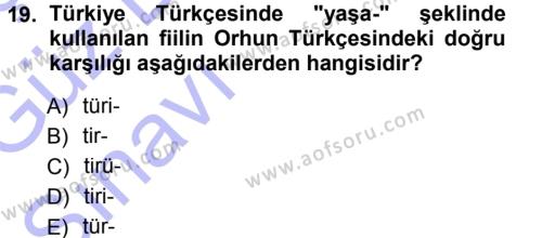 Orhun Türkçesi Dersi 2014 - 2015 Yılı (Vize) Ara Sınavı 19. Soru