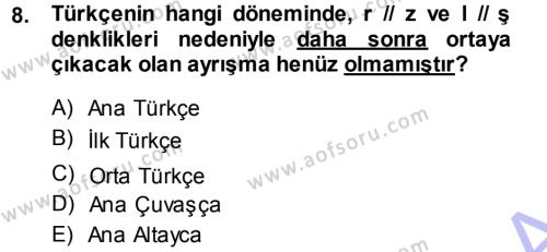 Orhun Türkçesi Dersi 2014 - 2015 Yılı (Vize) Ara Sınavı 8. Soru