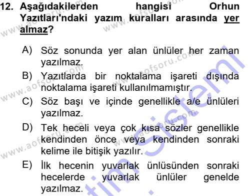 Orhun Türkçesi Dersi 2015 - 2016 Yılı (Vize) Ara Sınavı 12. Soru