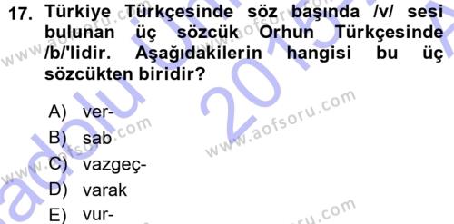 Orhun Türkçesi Dersi 2015 - 2016 Yılı (Vize) Ara Sınavı 17. Soru