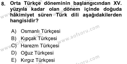 Orhun Türkçesi Dersi 2015 - 2016 Yılı (Vize) Ara Sınavı 8. Soru