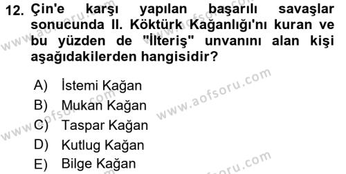 Orhun Türkçesi Dersi 2016 - 2017 Yılı (Vize) Ara Sınavı 12. Soru