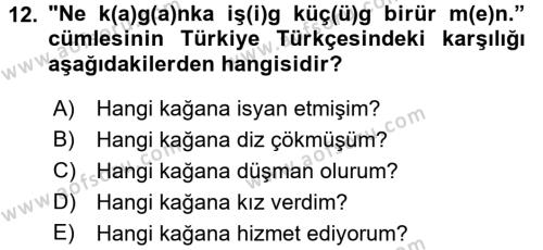 Orhun Türkçesi Dersi 2016 - 2017 Yılı (Final) Dönem Sonu Sınavı 12. Soru