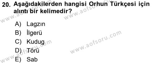 Orhun Türkçesi Dersi 2017 - 2018 Yılı (Vize) Ara Sınavı 20. Soru