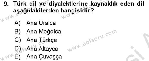 Orhun Türkçesi Dersi 2017 - 2018 Yılı (Vize) Ara Sınavı 9. Soru