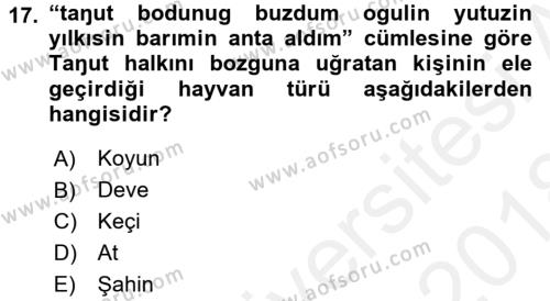 Orhun Türkçesi Dersi 2017 - 2018 Yılı (Final) Dönem Sonu Sınavı 17. Soru