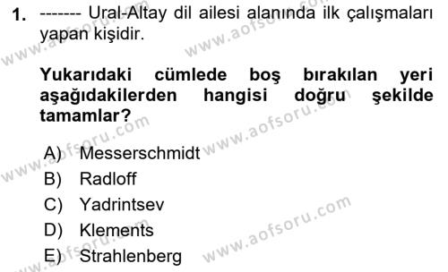 Orhun Türkçesi Dersi 2018 - 2019 Yılı (Vize) Ara Sınavı 1. Soru