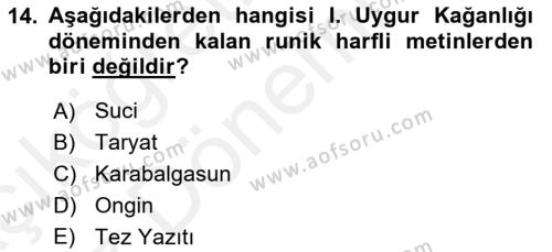 Orhun Türkçesi Dersi 2018 - 2019 Yılı (Vize) Ara Sınavı 14. Soru