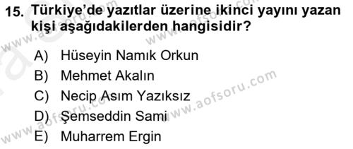 Orhun Türkçesi Dersi 2018 - 2019 Yılı (Vize) Ara Sınavı 15. Soru