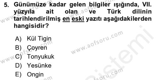 Orhun Türkçesi Dersi 2018 - 2019 Yılı (Vize) Ara Sınavı 5. Soru