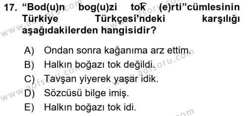 Orhun Türkçesi Dersi 2018 - 2019 Yılı (Final) Dönem Sonu Sınavı 17. Soru