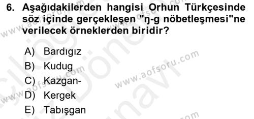 Orhun Türkçesi Dersi 2018 - 2019 Yılı (Final) Dönem Sonu Sınavı 6. Soru