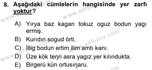 Orhun Türkçesi Dersi 2018 - 2019 Yılı (Final) Dönem Sonu Sınavı 8. Soru