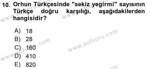 Orhun Türkçesi Dersi 2018 - 2019 Yılı Yaz Okulu Sınavı 10. Soru