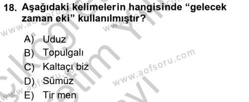 Orhun Türkçesi Dersi 2018 - 2019 Yılı Yaz Okulu Sınavı 18. Soru