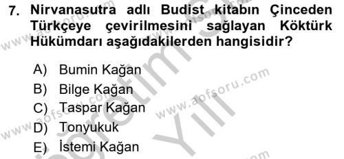 Orhun Türkçesi Dersi 2018 - 2019 Yılı Yaz Okulu Sınavı 7. Soru