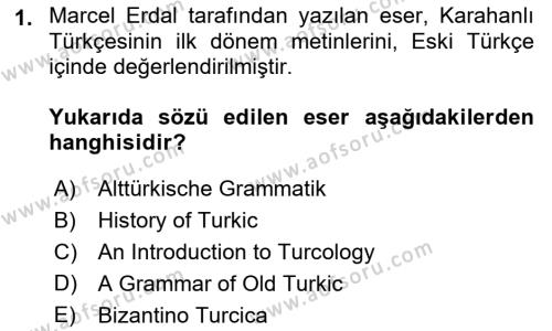 Orhun Türkçesi Dersi 2019 - 2020 Yılı (Vize) Ara Sınavı 1. Soru