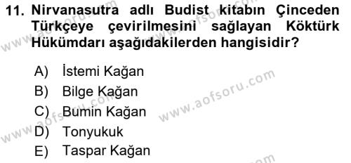 Orhun Türkçesi Dersi 2019 - 2020 Yılı (Vize) Ara Sınavı 11. Soru