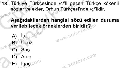 Orhun Türkçesi Dersi 2019 - 2020 Yılı (Vize) Ara Sınavı 18. Soru