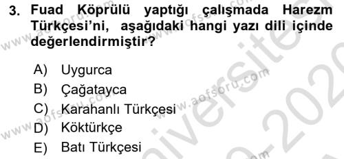 Orhun Türkçesi Dersi 2019 - 2020 Yılı (Vize) Ara Sınavı 3. Soru