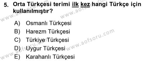 Orhun Türkçesi Dersi 2019 - 2020 Yılı (Vize) Ara Sınavı 5. Soru