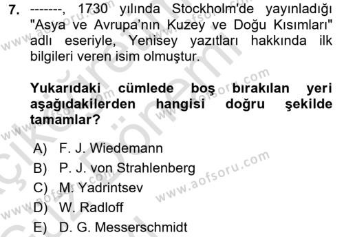 Orhun Türkçesi Dersi 2019 - 2020 Yılı (Vize) Ara Sınavı 7. Soru