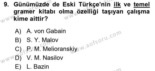 Orhun Türkçesi Dersi 2019 - 2020 Yılı (Vize) Ara Sınavı 9. Soru