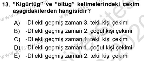 Orhun Türkçesi Dersi 2019 - 2020 Yılı (Final) Dönem Sonu Sınavı 13. Soru