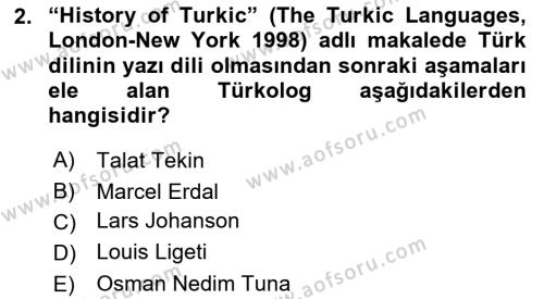 Orhun Türkçesi Dersi 2019 - 2020 Yılı (Final) Dönem Sonu Sınavı 2. Soru