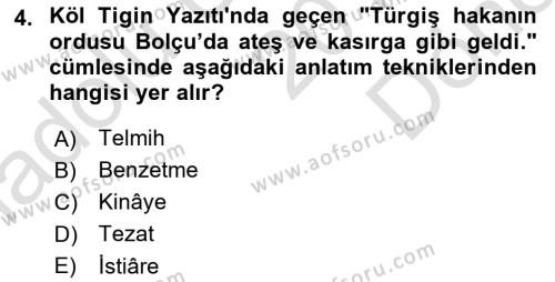 Orhun Türkçesi Dersi 2019 - 2020 Yılı (Final) Dönem Sonu Sınavı 4. Soru