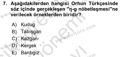 Orhun Türkçesi Dersi 2019 - 2020 Yılı (Final) Dönem Sonu Sınavı 7. Soru