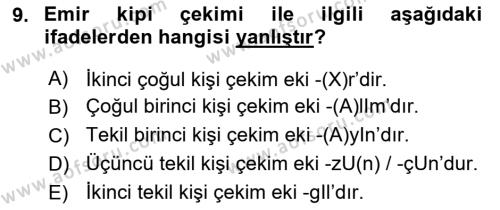 Orhun Türkçesi Dersi 2019 - 2020 Yılı (Final) Dönem Sonu Sınavı 9. Soru