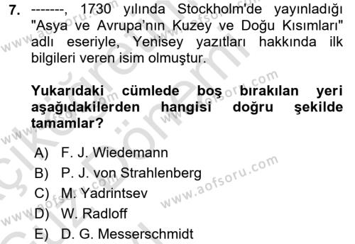 Orhun Türkçesi Dersi 2019 - 2020 Yılı Tek Ders Sınavı 7. Soru