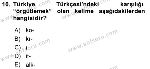 Orhun Türkçesi Dersi 2020 - 2021 Yılı Yaz Okulu Sınavı 10. Soru