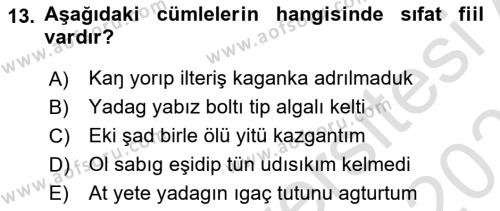 Orhun Türkçesi Dersi 2020 - 2021 Yılı Yaz Okulu Sınavı 13. Soru