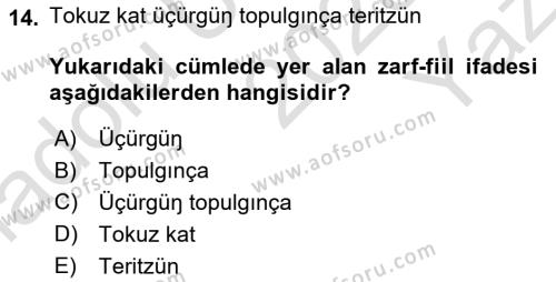 Orhun Türkçesi Dersi 2020 - 2021 Yılı Yaz Okulu Sınavı 14. Soru