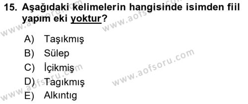 Orhun Türkçesi Dersi 2020 - 2021 Yılı Yaz Okulu Sınavı 15. Soru