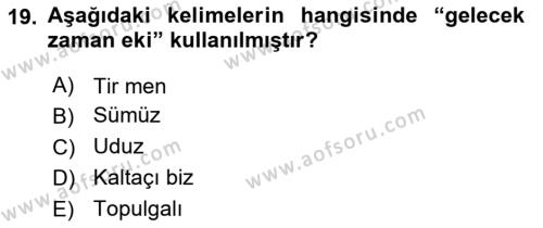 Orhun Türkçesi Dersi 2020 - 2021 Yılı Yaz Okulu Sınavı 19. Soru