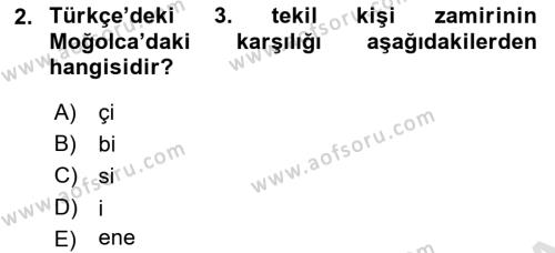 Orhun Türkçesi Dersi 2020 - 2021 Yılı Yaz Okulu Sınavı 2. Soru