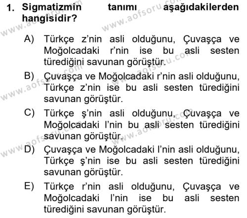 Orhun Türkçesi Dersi 2021 - 2022 Yılı (Vize) Ara Sınavı 1. Soru