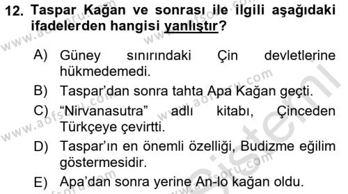 Orhun Türkçesi Dersi 2021 - 2022 Yılı (Vize) Ara Sınavı 12. Soru