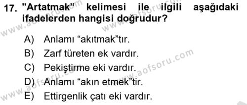 Orhun Türkçesi Dersi 2021 - 2022 Yılı (Vize) Ara Sınavı 17. Soru