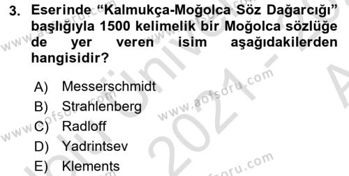 Orhun Türkçesi Dersi 2021 - 2022 Yılı (Vize) Ara Sınavı 3. Soru