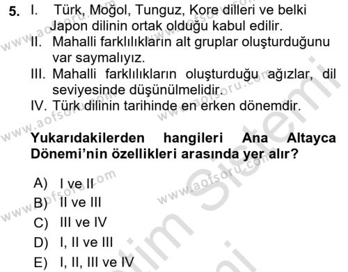 Orhun Türkçesi Dersi 2021 - 2022 Yılı (Vize) Ara Sınavı 5. Soru