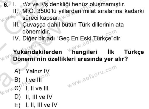 Orhun Türkçesi Dersi 2021 - 2022 Yılı (Vize) Ara Sınavı 6. Soru