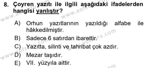 Orhun Türkçesi Dersi 2021 - 2022 Yılı (Vize) Ara Sınavı 8. Soru