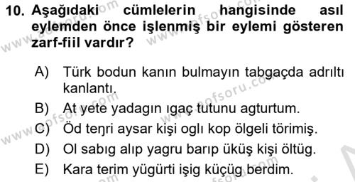 Orhun Türkçesi Dersi 2021 - 2022 Yılı (Final) Dönem Sonu Sınavı 10. Soru