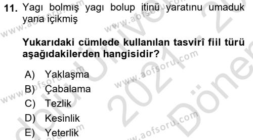 Orhun Türkçesi Dersi 2021 - 2022 Yılı (Final) Dönem Sonu Sınavı 11. Soru